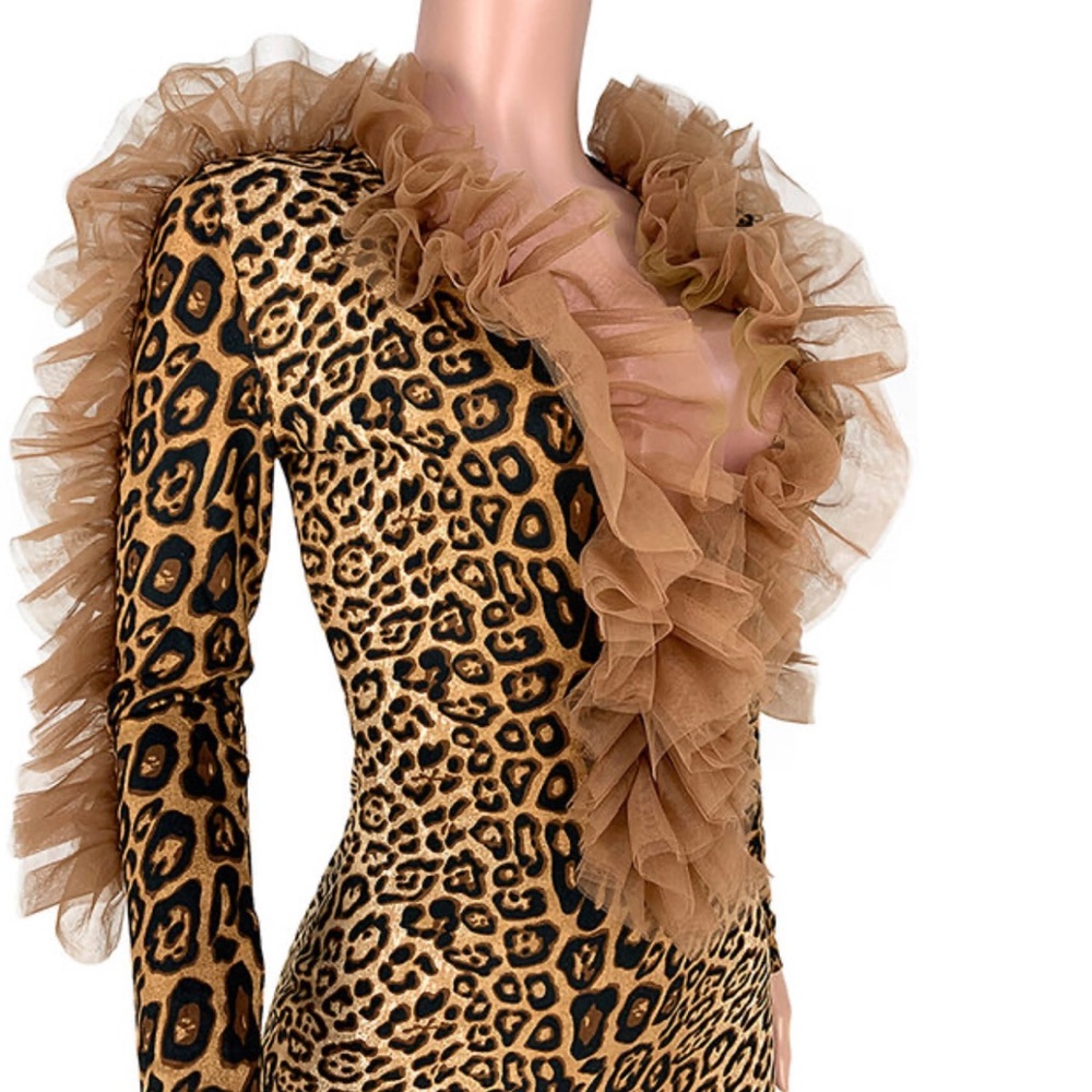 Cheetah Long Sleeve Party Dress - Picture 3 of 5